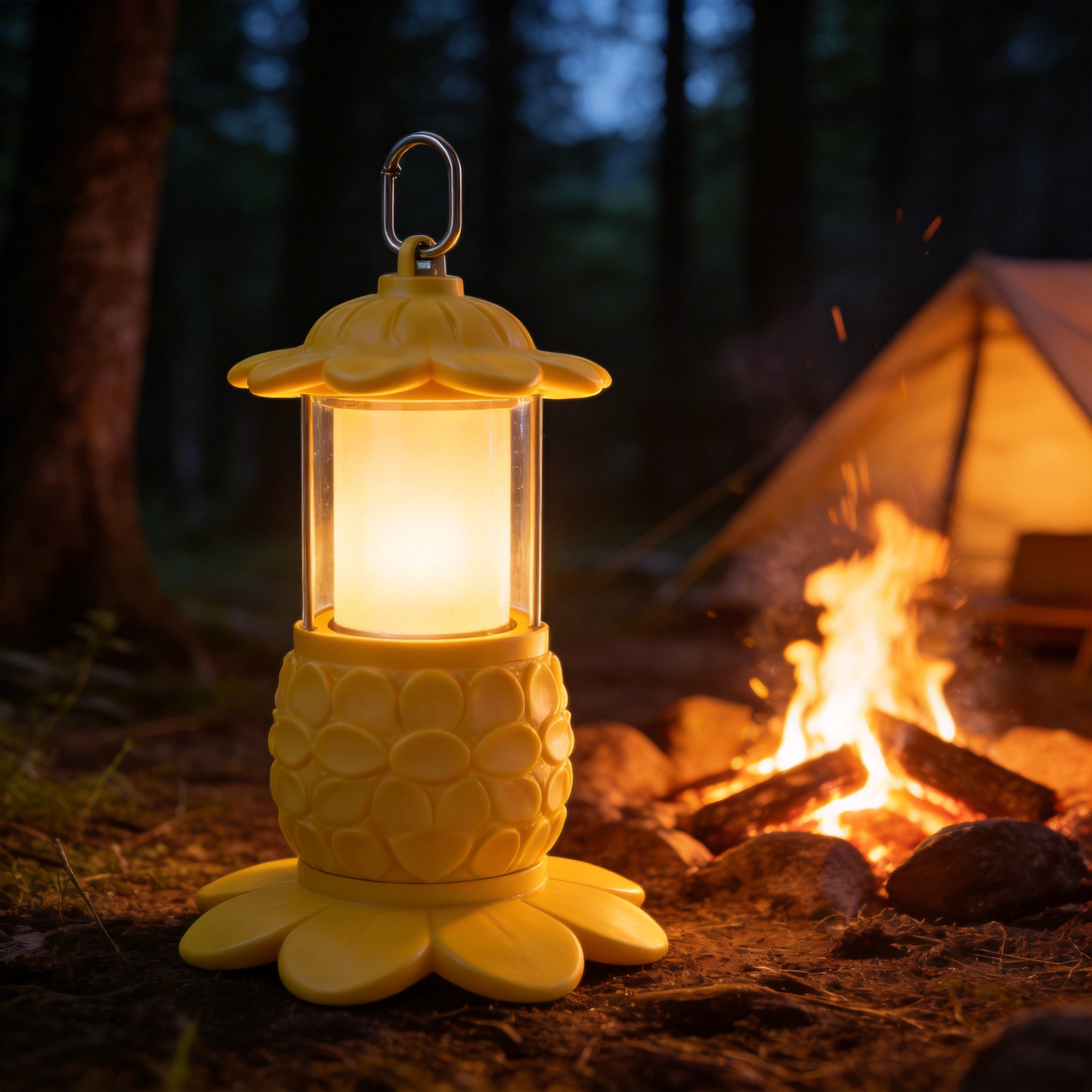 Whimsical Floral Camping Lantern | Durable Plastic | Outdoor Adventures | Perfect Gift for Nature Lovers | Vibrant Yellow Design