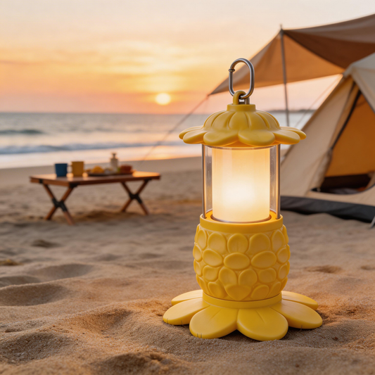 Whimsical Floral Camping Lantern | Durable Plastic | Outdoor Adventures | Perfect Gift for Nature Lovers | Vibrant Yellow Design