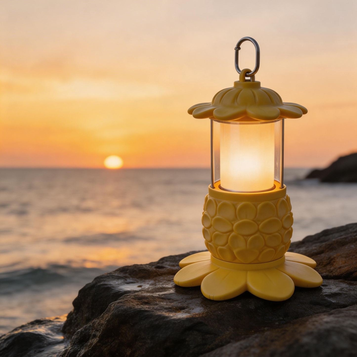 Whimsical Floral Camping Lantern | Durable Plastic | Outdoor Adventures | Perfect Gift for Nature Lovers | Vibrant Yellow Design