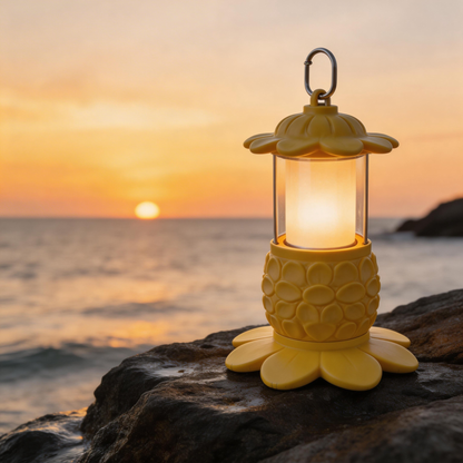 Whimsical Floral Camping Lantern | Durable Plastic | Outdoor Adventures | Perfect Gift for Nature Lovers | Vibrant Yellow Design