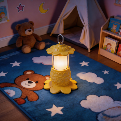 Whimsical Floral Camping Lantern | Durable Plastic | Outdoor Adventures | Perfect Gift for Nature Lovers | Vibrant Yellow Design